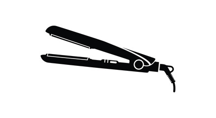 A striking black hair straightening iron depicted in a minimalist artistic silhouette