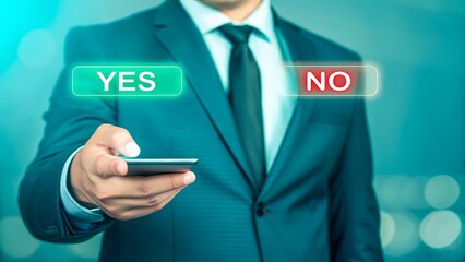 Business decision concept with yes or no choice on digital screen

