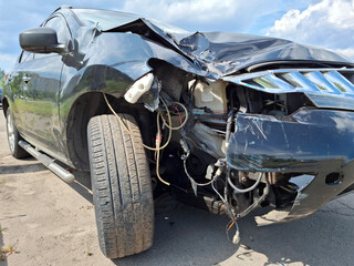 Car after an accident. Passenger car in wreck condition after road accident