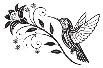 Obraz premium Elegant Stylized Hummingbird and Floral Design
