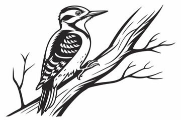 Obraz premium Stylized Woodpecker Perched on Tree Branch Illustration