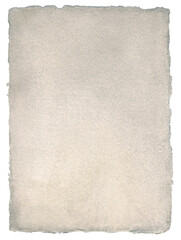 Single page deckled edged light grey stained paper  Isolated PNG file with transparent background. Hand stained parchment paper with space for graphics or text. High resolution. 