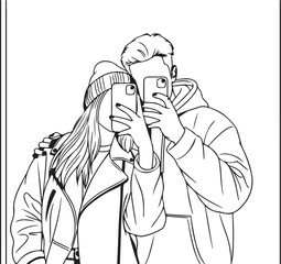 Valentine's Day Aesthetic Line Art Vector Illustration. Minimalist Romantic Couple Sketch for 14 February Gift & T-shirt Design.