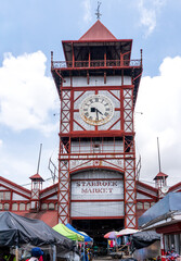 Guyana, Georgetown, the clocktower is part of the front entrance of the Stabroek Market.