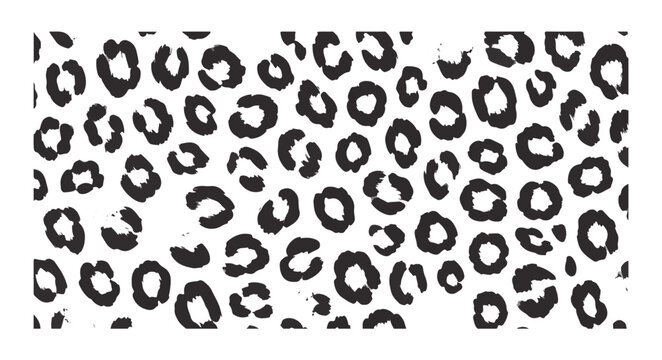 Seamless leopard print pattern background with abstract black spots and white texture