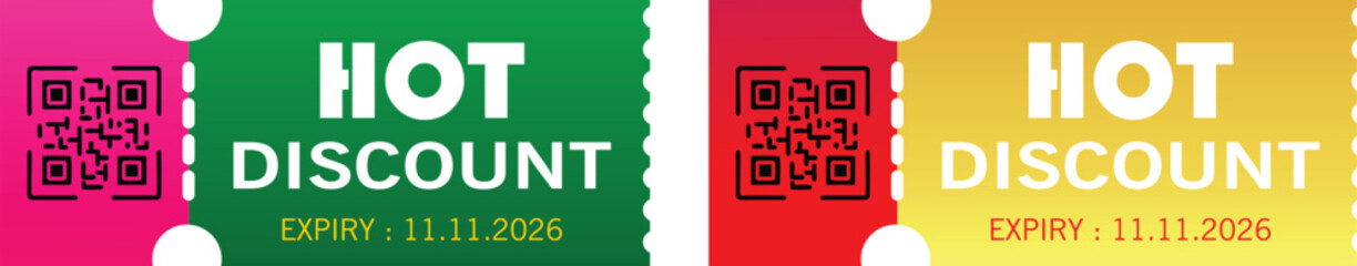Hot Discount scannable voucher. Discount coupon with QR code with expiry date