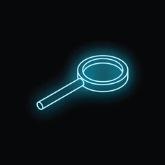 Blue neon magnifying glass glowing on a dark background, perfect for representing concepts like search, investigation, and discovery