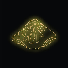Yellow neon sign depicting an erupting volcano with lava flows