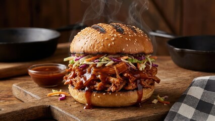 Delicious pulled pork sandwich with coleslaw