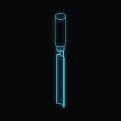 Neon blue chisel glowing on a black background, representing woodworking, craftsmanship, and precision tools
