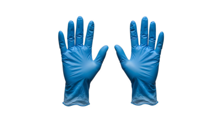 Pair of blue nitrile disposable gloves isolated on transparent background