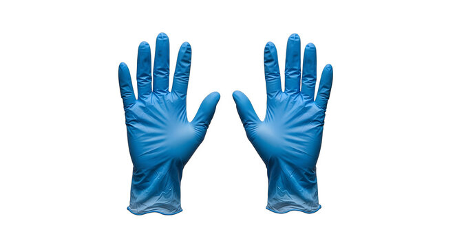 Pair of blue nitrile disposable gloves isolated on transparent background