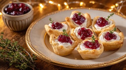 a festive dish of woodland-inspired miniature antonia tartlets
