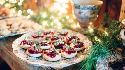 a festive dish of woodland-inspired miniature antonia tartlets