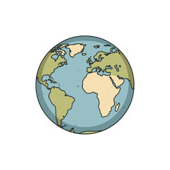Cartoon illustration of planet Earth with continents and oceans.