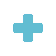 Obraz premium A simple blue medical cross icon on a white background.