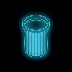Neon trash can glowing on dark background representing removing unwanted files or cleaning up digital data