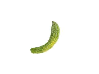 Fresh whole green bitter melon or bitter gourd isolated on transparent background, healthy organic asian vegetable.
