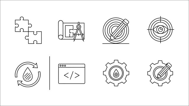 Collection of various technical and engineering icons in line style