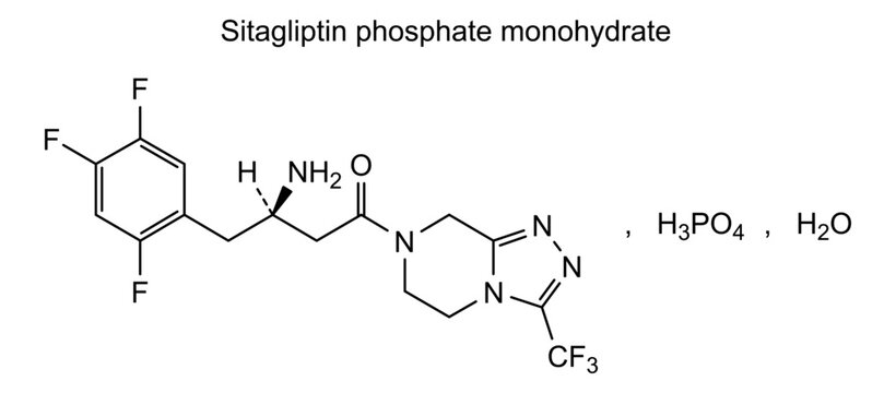 Sitagliptin phosphate monohydrate, chemical structure of sitagliptin phosphate monohydrate, drug substance