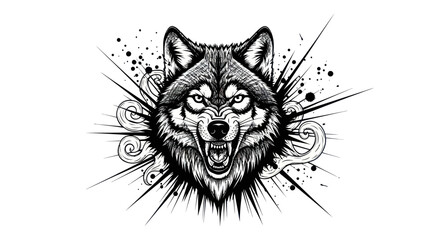 Aggressive wolf head with wild graphic design elements