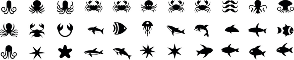 Collection of Sea Creatures Silhouettes