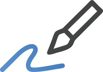 Digital drawing icon with pencil and blue line on white background