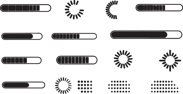 Black loading bars and progress indicators buffering also transparent background