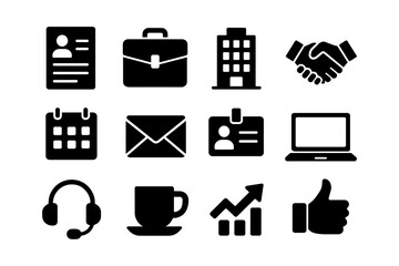 Essential business icons: office, communication, networking, and productivity elements