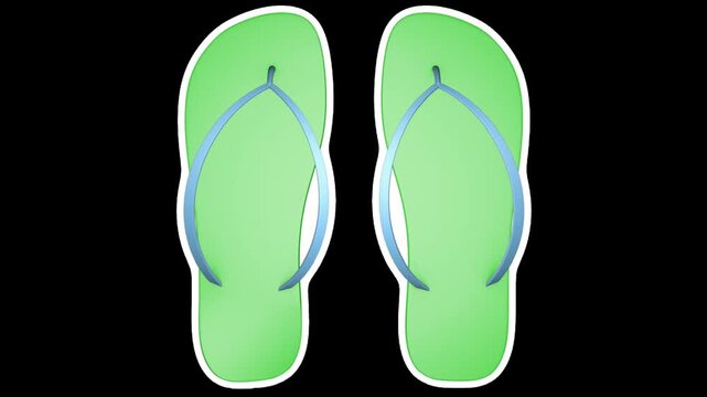 Animated green flip-flops with blue straps pulse on a black background. Perfect for summer, beach, and vacation themes
