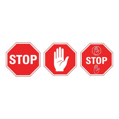 Warning signs indicating stop and prohibition