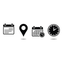 Calendar, map pin, schedule, and clock icons for time management