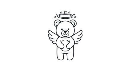 Fototapeta premium Cute teddy bear with wings and halo illustration