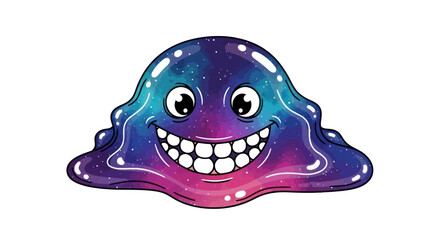 Happy galaxy slime monster with a big smile and cartoon eyes