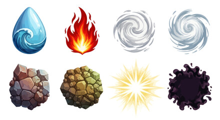 Collection of stylized elemental magic and nature icons © SAQUEEN