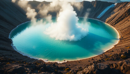 Serene mountain crater lake