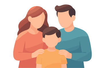 Obraz premium Flat style family portrait with parents and child on white background