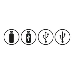 Usb cable and plug icons set