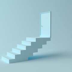 The picture shows a 3D rendering of a staircase leading to a door