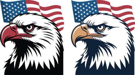 American Bald Eagle Head with USA Flag Vector Illustration, Patriotic Freedom Symbol Logo Design