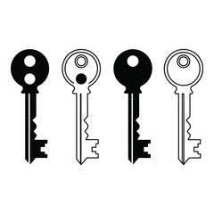 Set of four different keys in black and white