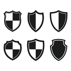 Collection of various black and white shield icons