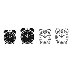 Set of four different style alarm clocks illustration