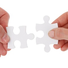 The picture shows someone putting together a puzzle