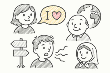 Doodle style diverse communication and expression concepts