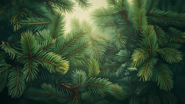 Lush Green Pine Tree Branches in a Forest Setting.