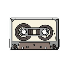 An illustration of a vintage audio cassette tape.