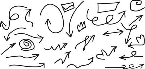 Collection of hand drawn arrows and symbols