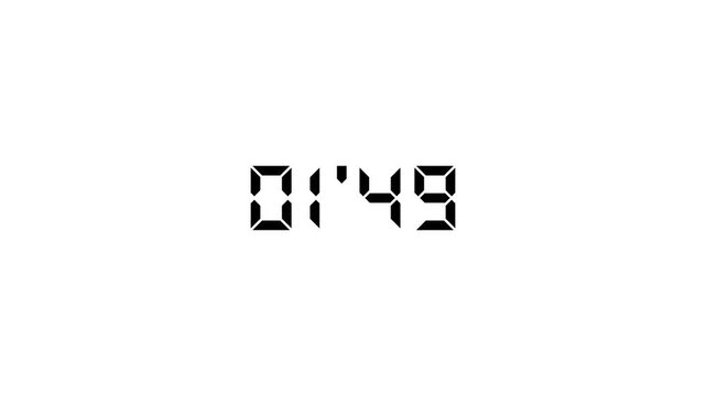 Stopwatch numbers counting from 2 minute digital countdown, minutes, seconds, decimal point, timer, alpha channel