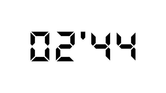 Stopwatch numbers counting from 3 minute digital countdown, minutes, seconds, decimal point, timer, alpha channel